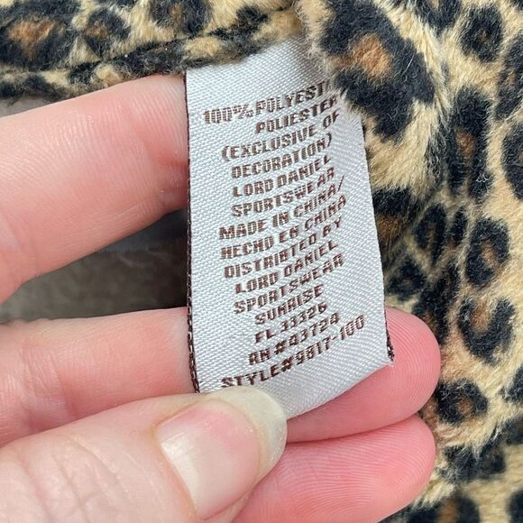 Le Moda Womens Wrap blanket Sweater Leopard Trim Full Zip Pocket Beige Tan One S - Picture 7 of 11